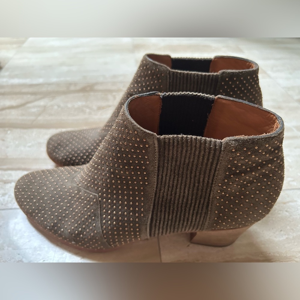 Aerin Studded Stacked Heel Ankle Booties Suede